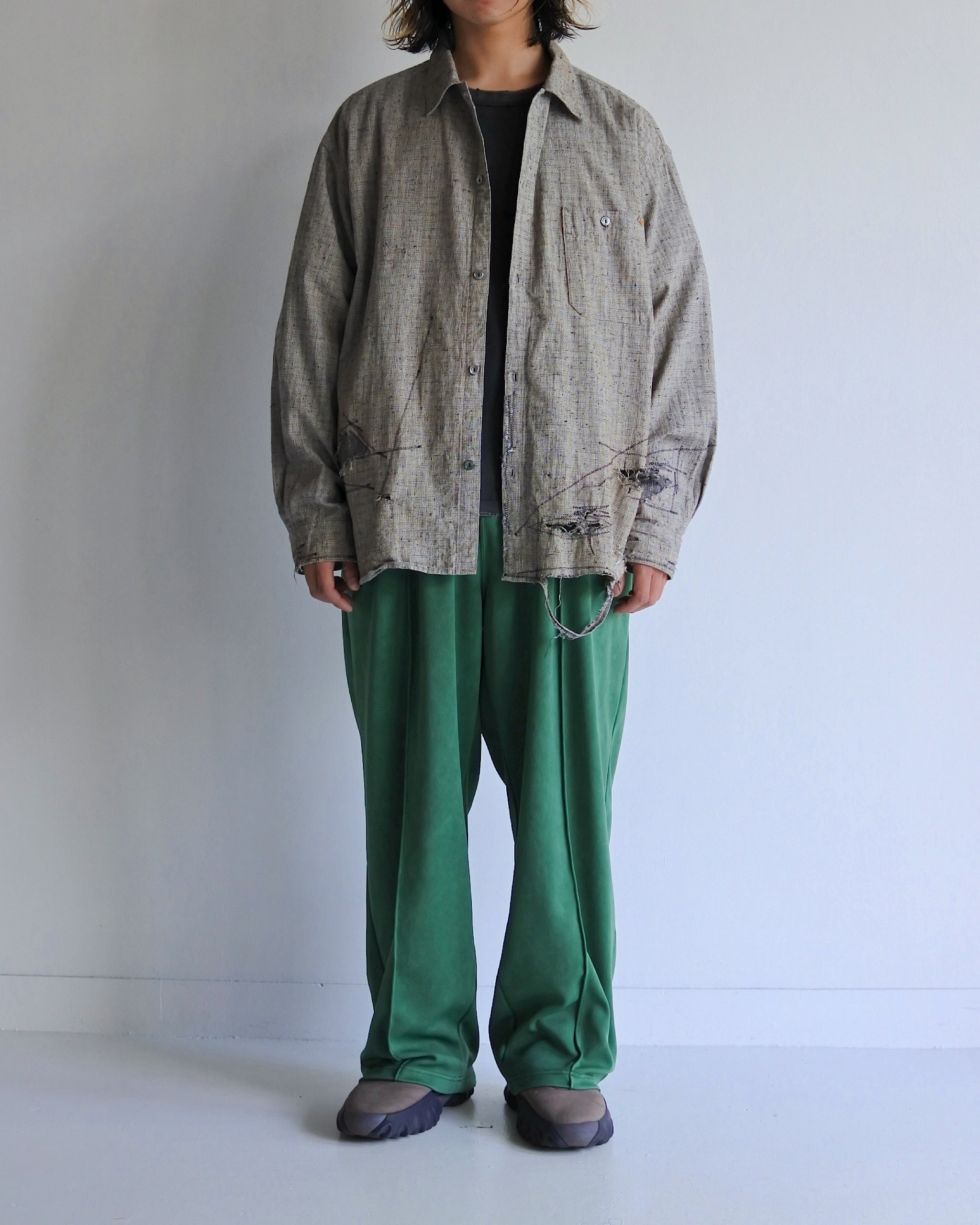 AN348-R LINEN PLAID REMAKED WIDE SHIRTS GRAY (REMAKE) – ANACHRONORM