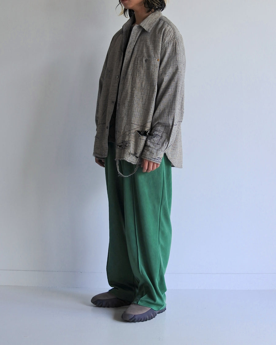 グレーのリネン生地を使用したリメイクワイドシャツ