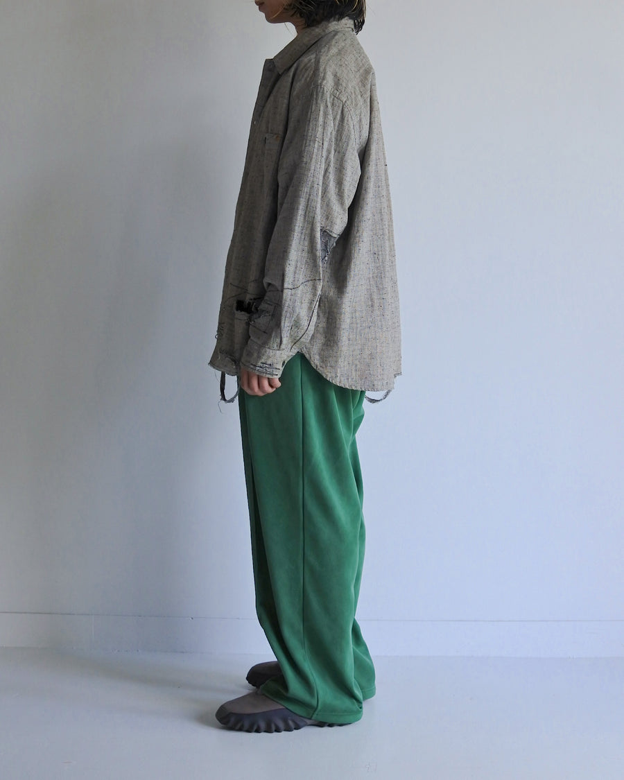 グレーのリネン生地を使用したリメイクワイドシャツ