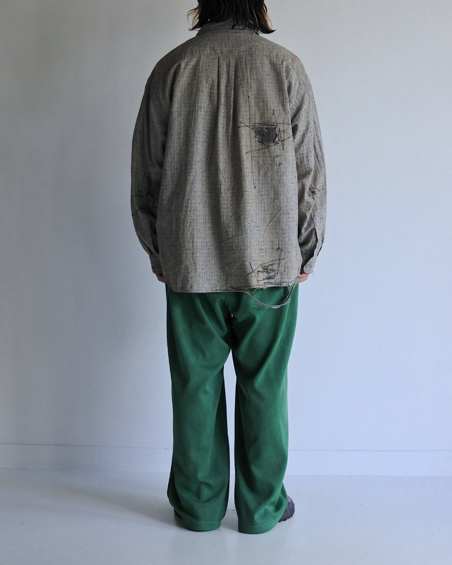 グレーのリネン生地を使用したリメイクワイドシャツ