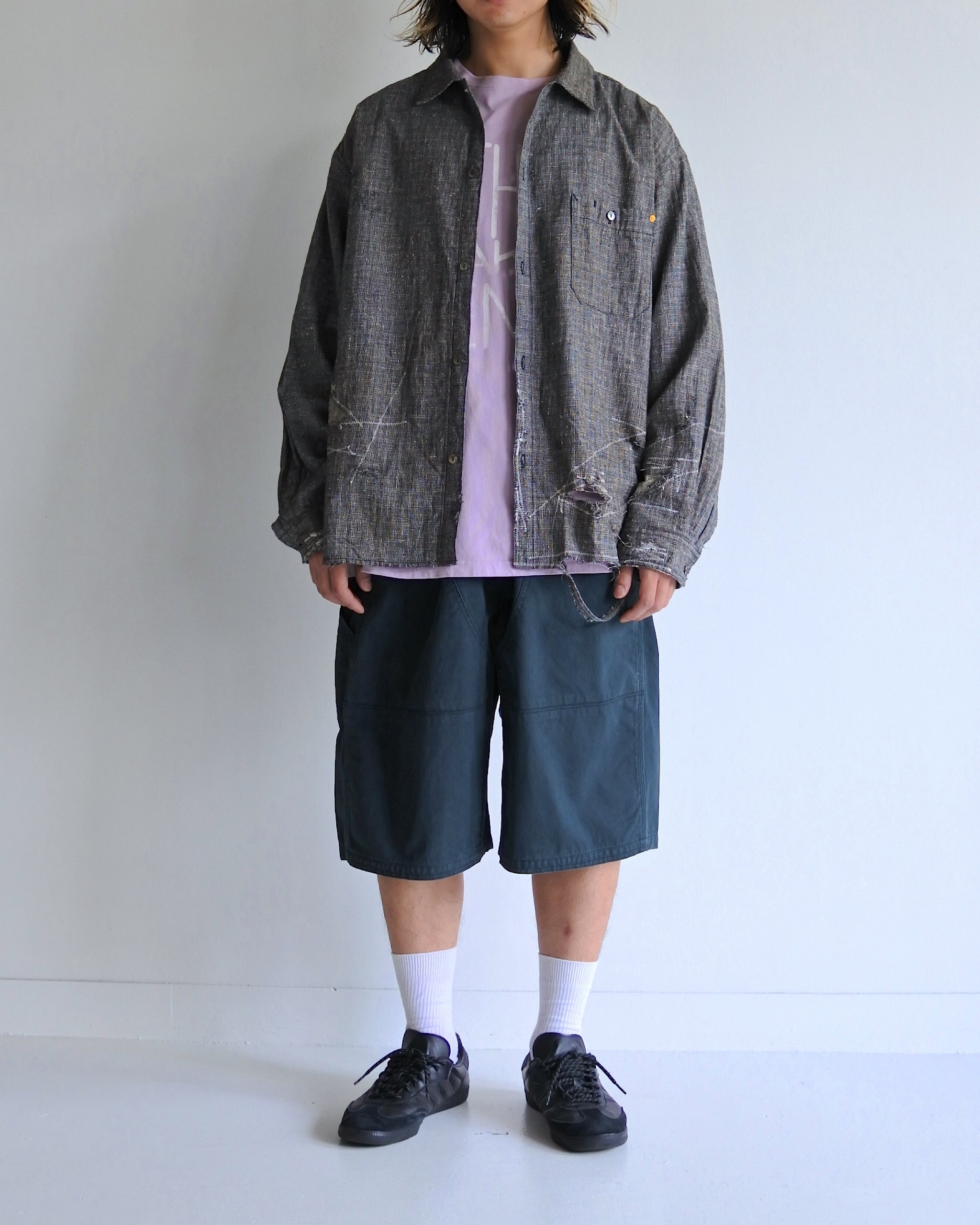 AN348-R LINEN PLAID REMAKED WIDE SHIRTS BLACK (REMAKE) – ANACHRONORM