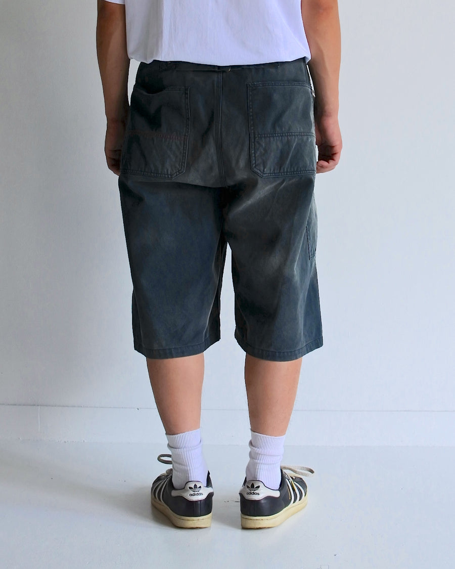 AN355-D DOUBLE KNEE DAMAGED PAINTER SHORT PANTS BLACK