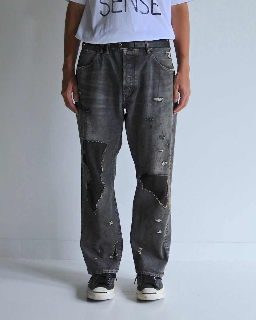 AN342-R REGULAR TAPERED REMAKED 5P BLACK DENIM PANTS BLACK (REMAKE)