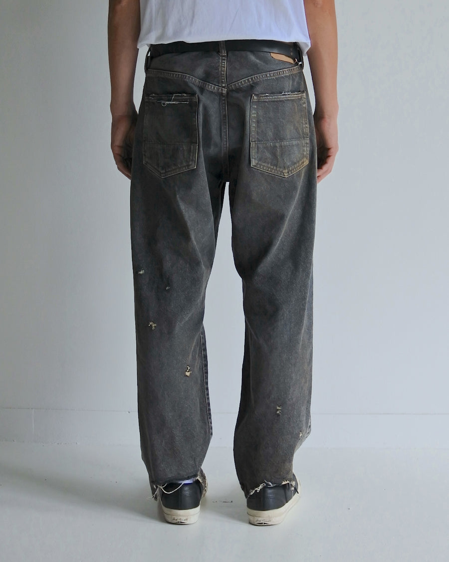 AN342-R REGULAR TAPERED REMAKED 5P BLACK DENIM PANTS BLACK (REMAKE)