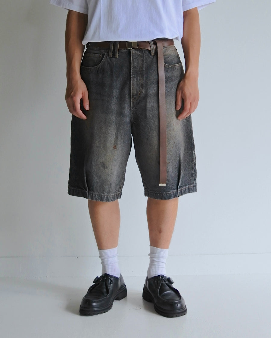 AN359-W 80's 5POCKET DENIM HEM TUCK SHORT PANTS BLACK (AGING)