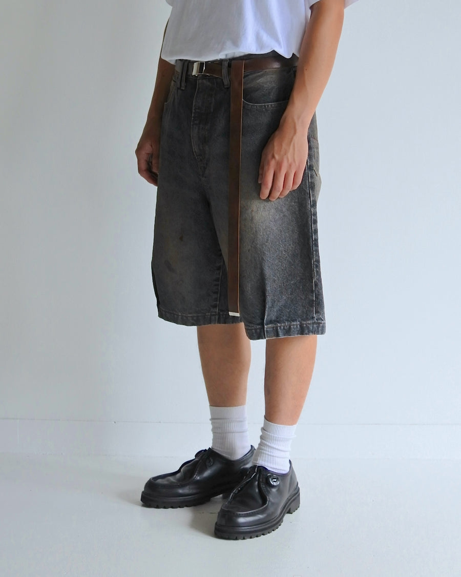 AN359-W 80's 5POCKET DENIM HEM TUCK SHORT PANTS BLACK (AGING)
