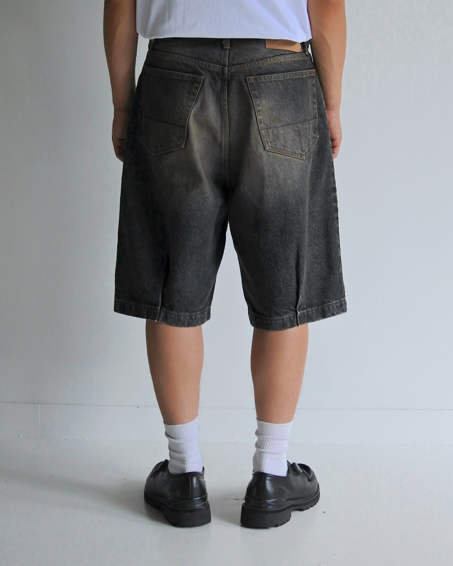 AN359-W 80's 5POCKET DENIM HEM TUCK SHORT PANTS BLACK (AGING)