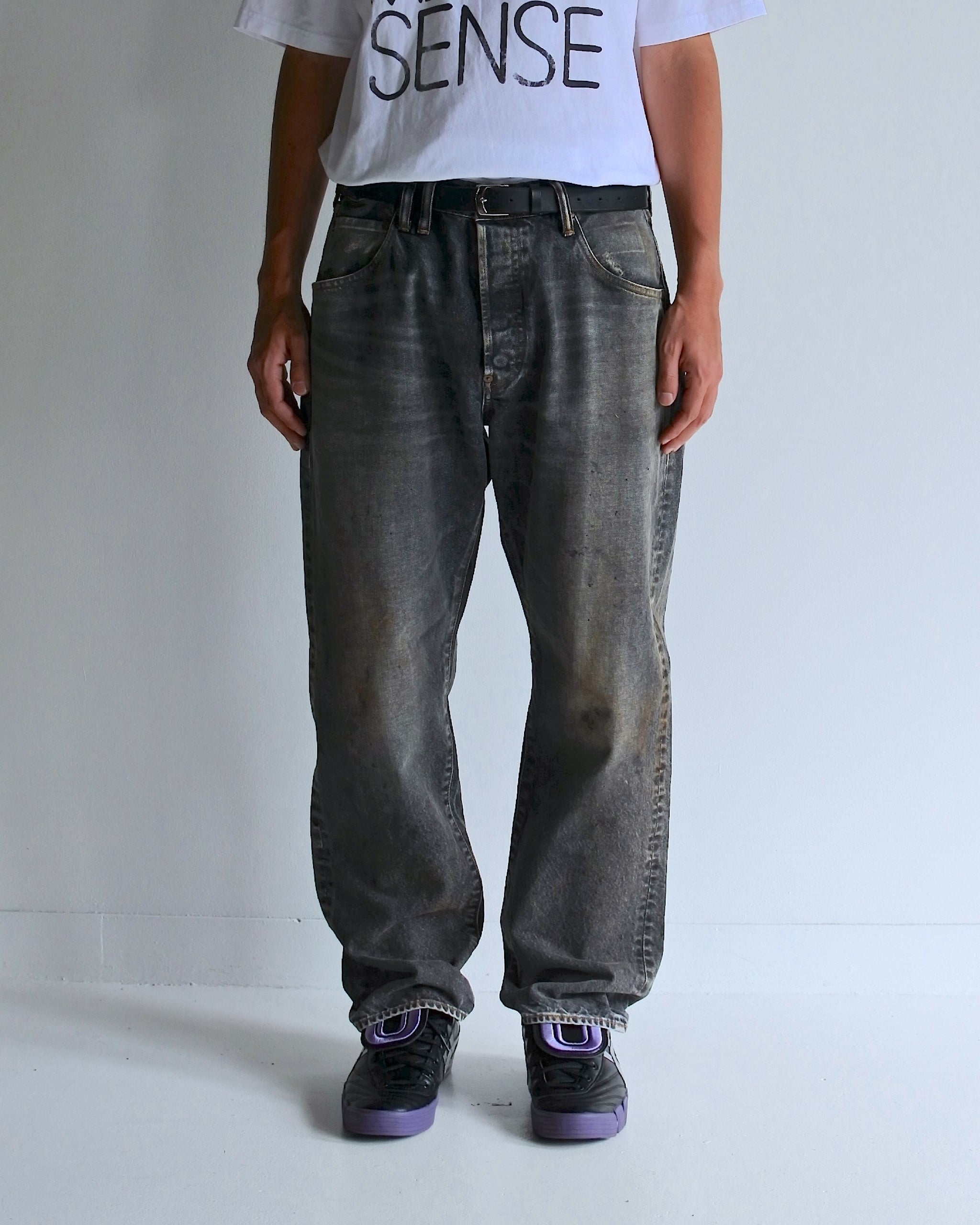 AN342-W REGULAR TAPERED WASHED 5P BLACK DENIM PANTS BLACK