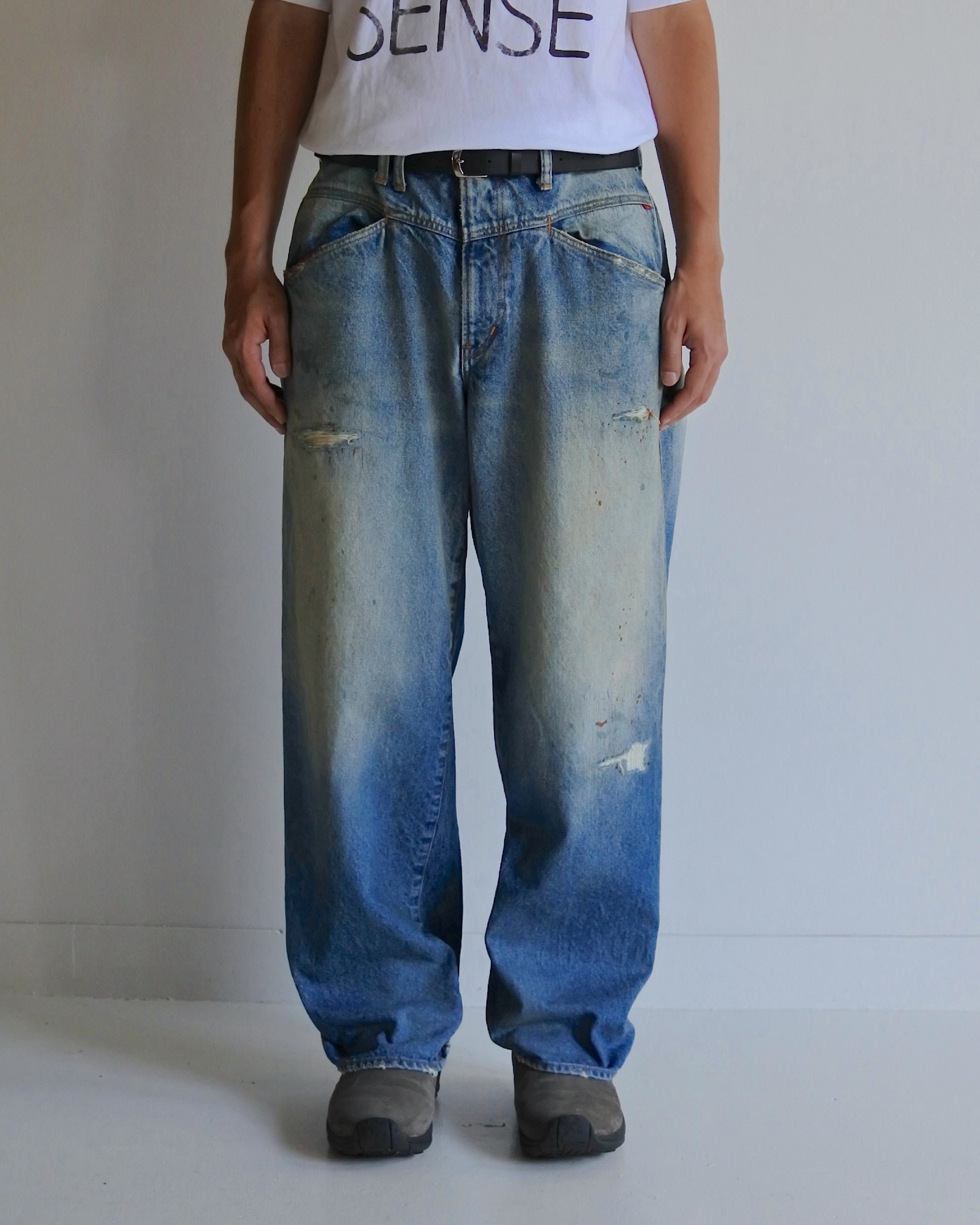 ANACHRONORM Damaged Denim W-Knee Easy Pants [INDIGO / HARD