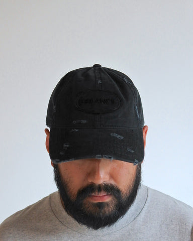 AN362 DAMAGED 6PANEL CAP BLACK