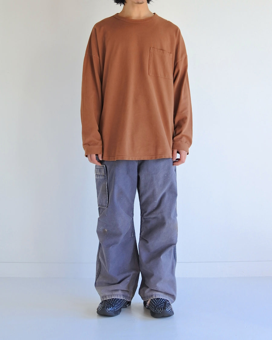 ブラウン色の鹿の子生地を硫化染めしたロングスリーブTシャツ