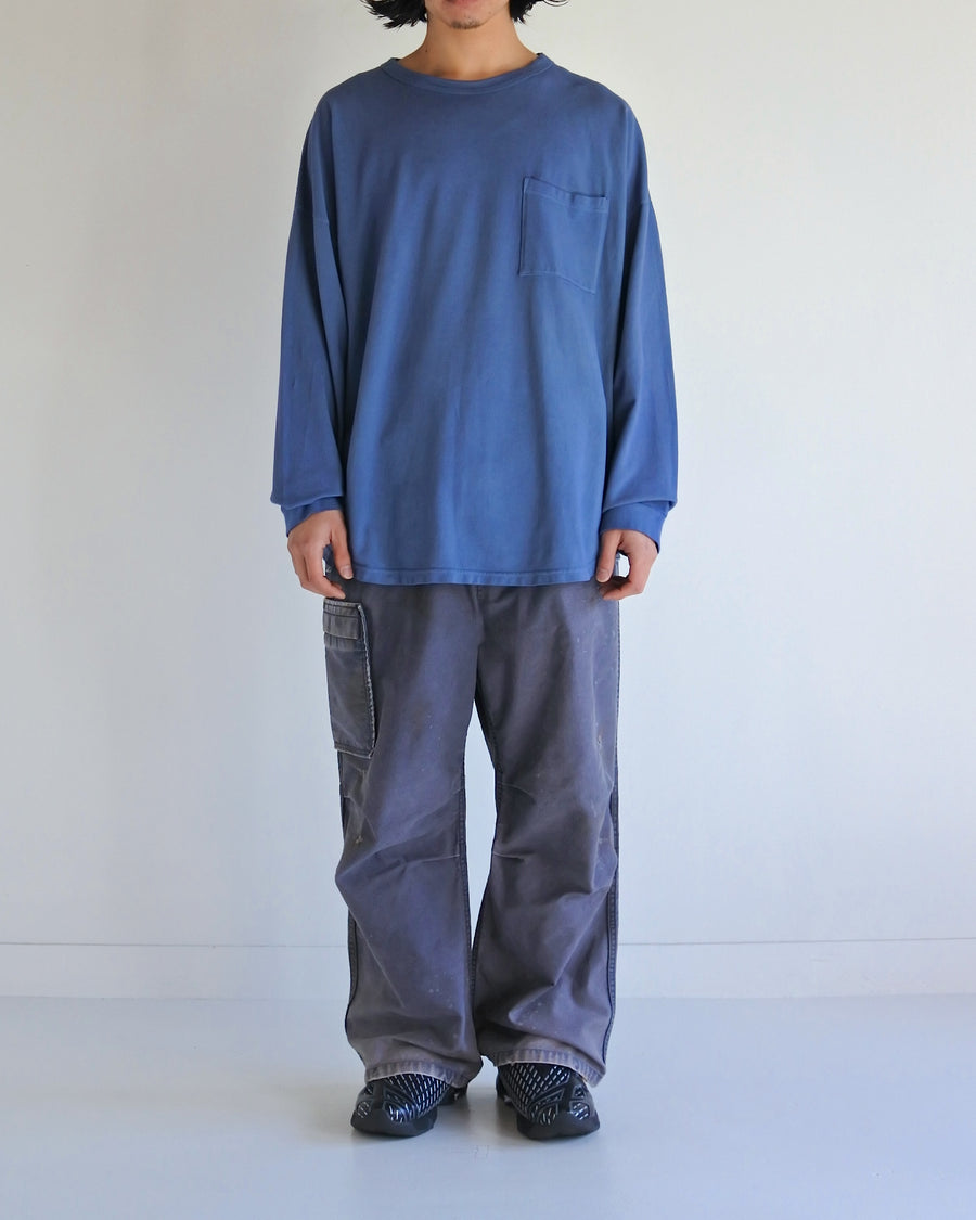 ブルー色の鹿の子生地を硫化染めしたロングスリーブTシャツ