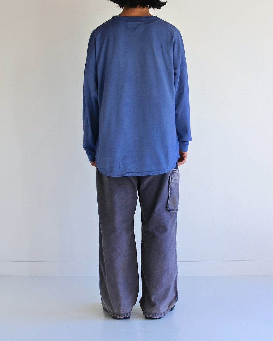 ブルー色の鹿の子生地を硫化染めしたロングスリーブTシャツ