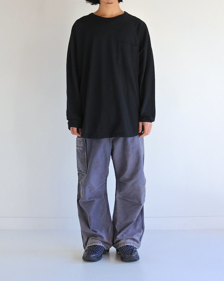 黒色の鹿の子生地を硫化染めしたロングスリーブTシャツ