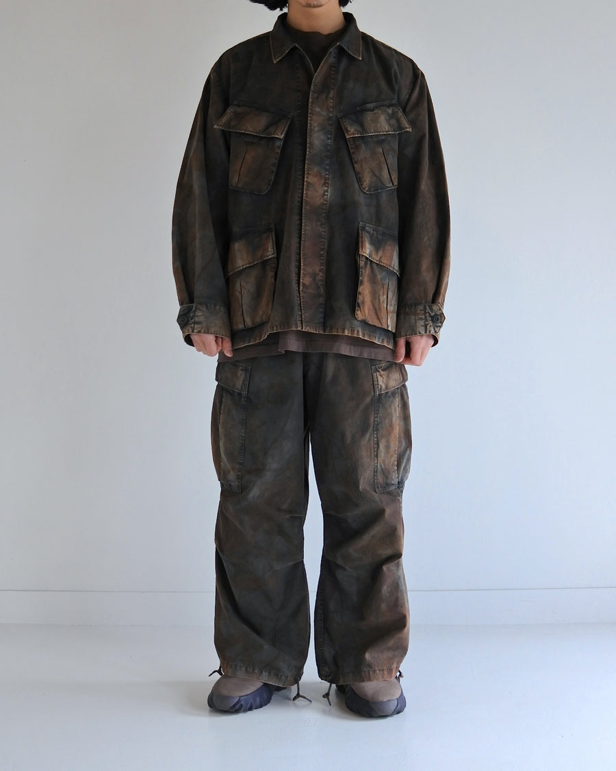 リップストップオリジナルリアルツリー生地を硫化染めしたファティーグジャケット