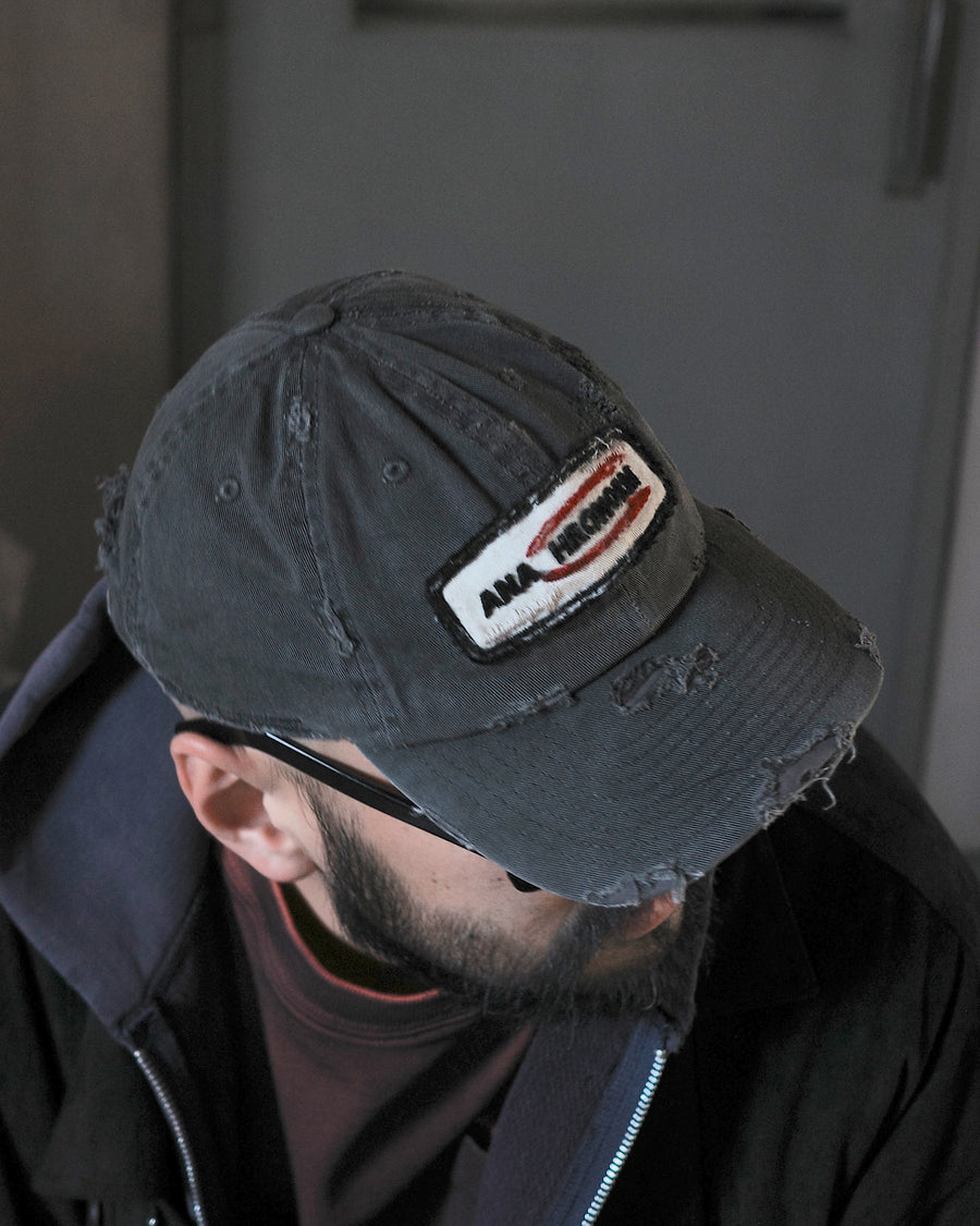 ANACHRONORM / DISTRESSED PATCH 6PANEL CAP - CHARCOAL [BALANCE EXCLUSIVE]