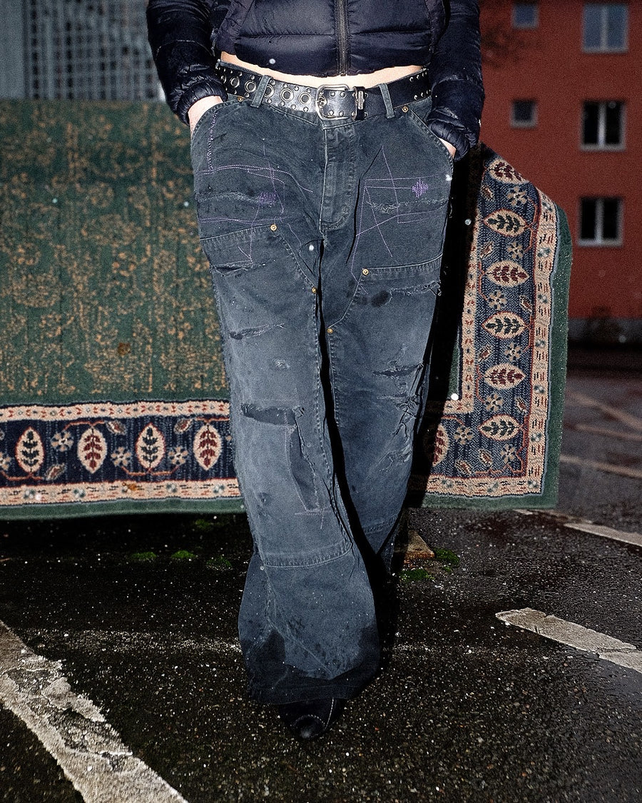 FIFTH ＋ ANACHRONORM  Ripped Double Knee Pants BLACK