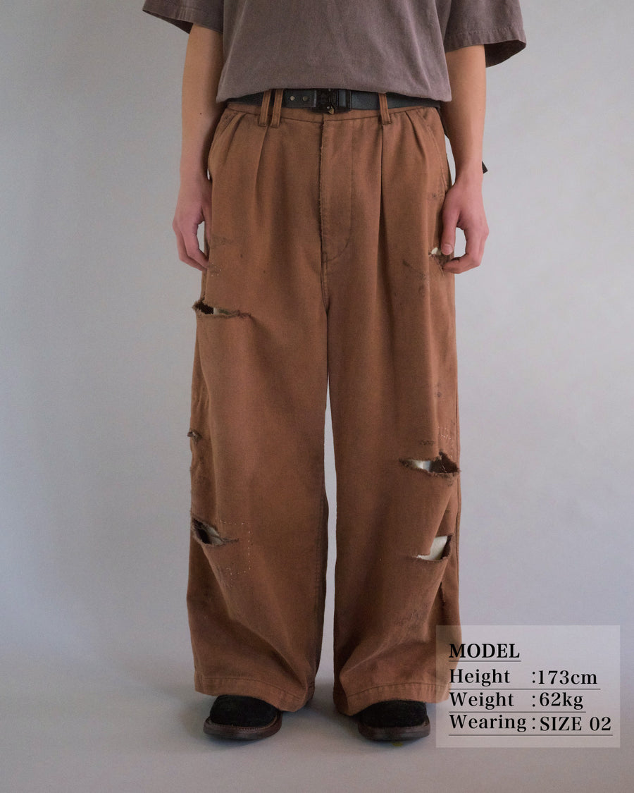 ANACHRONORM カルゼ タック ワイドパンツ サーモン | コットンカルゼ 職人手作業 フロント裏地付き 一点一点 日本製