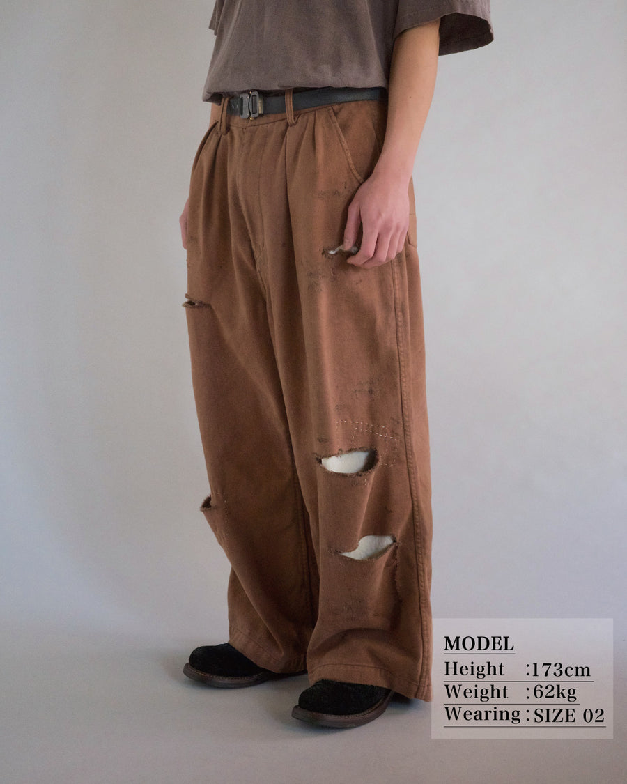 ANACHRONORM カルゼ タック ワイドパンツ サーモン | コットンカルゼ 職人手作業 フロント裏地付き 一点一点 日本製