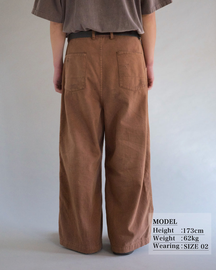 ANACHRONORM カルゼ タック ワイドパンツ サーモン | コットンカルゼ 職人手作業 フロント裏地付き 一点一点 日本製