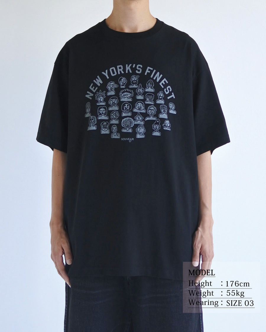 ANACHRONORM × Souvenyr NYC フェイシズ 半袖Tシャツ ブラック | コラボグラフィック ニューヨーク コットン100% 