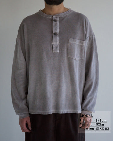 ANACHRONORM ピグメント サーマル ヘンリーネック ロングスリーブTシャツ ダスティグレー | サーフニット 顔料染め ムラ感 ヴィンテージカットソーベース 日本製