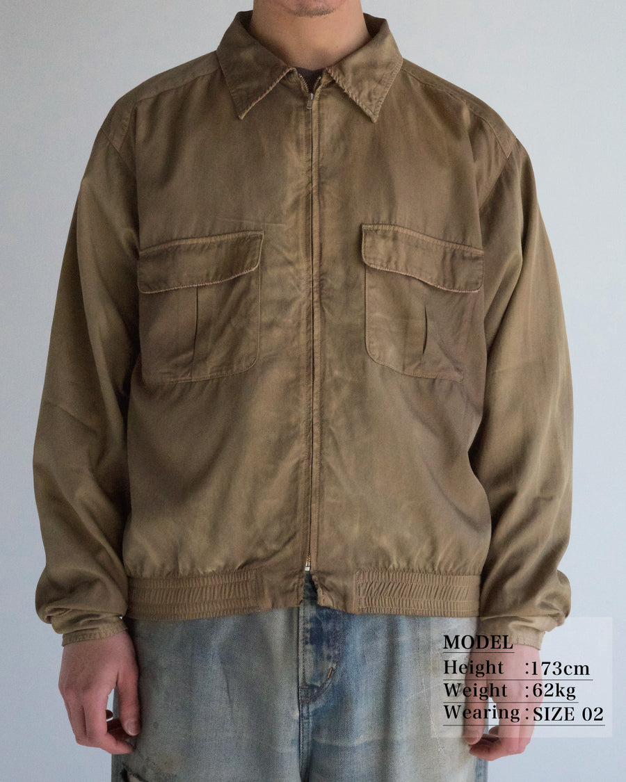 ANACHRONORM レーヨン ドリズラージャケット KHAKI | コットンレーヨンツイル 染色×脱色 光沢 ヴィンテージギャバブルゾン着想 一点一点 日本製