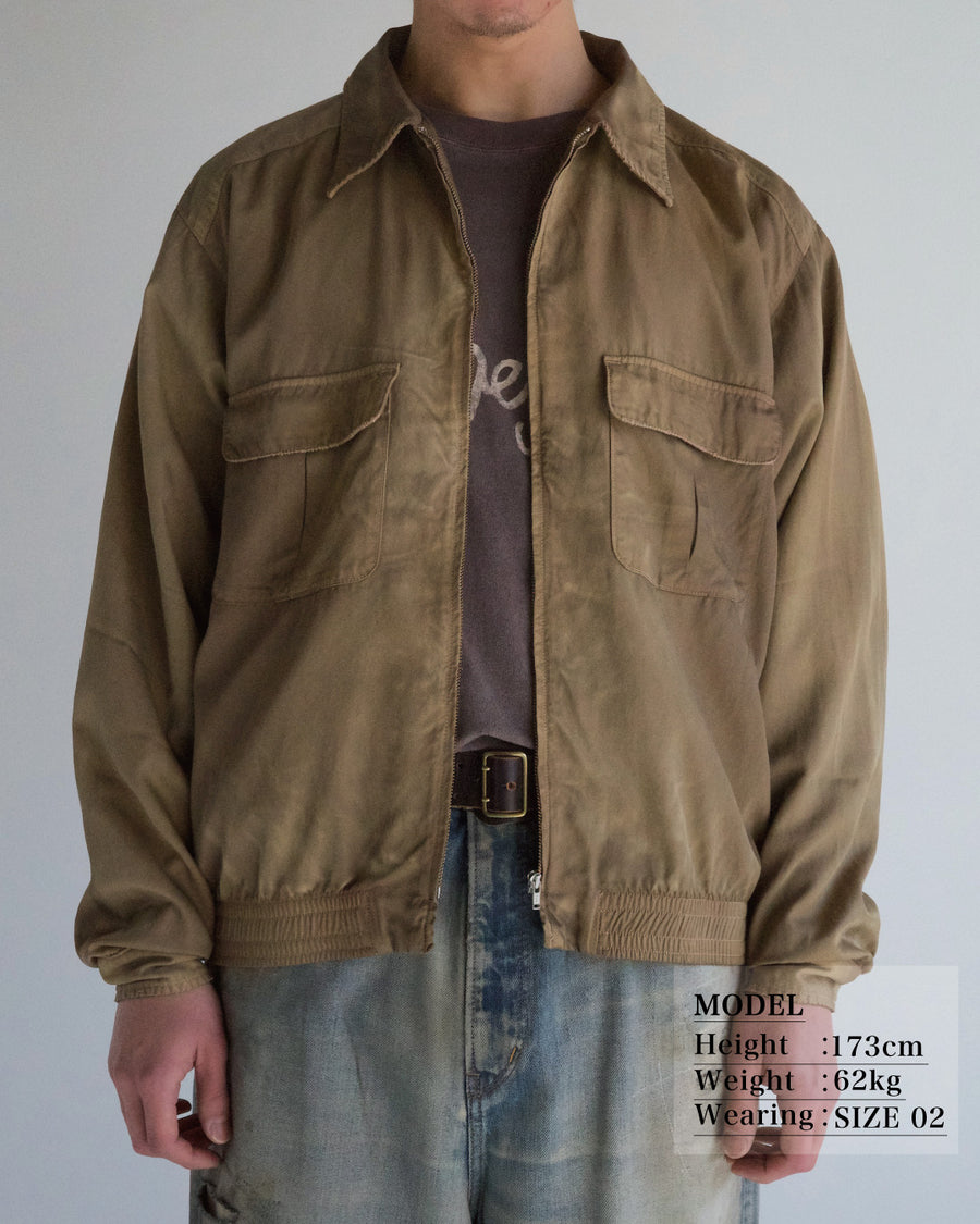 ANACHRONORM レーヨン ドリズラージャケット KHAKI | コットンレーヨンツイル 染色×脱色 光沢 ヴィンテージギャバブルゾン着想 一点一点 日本製
