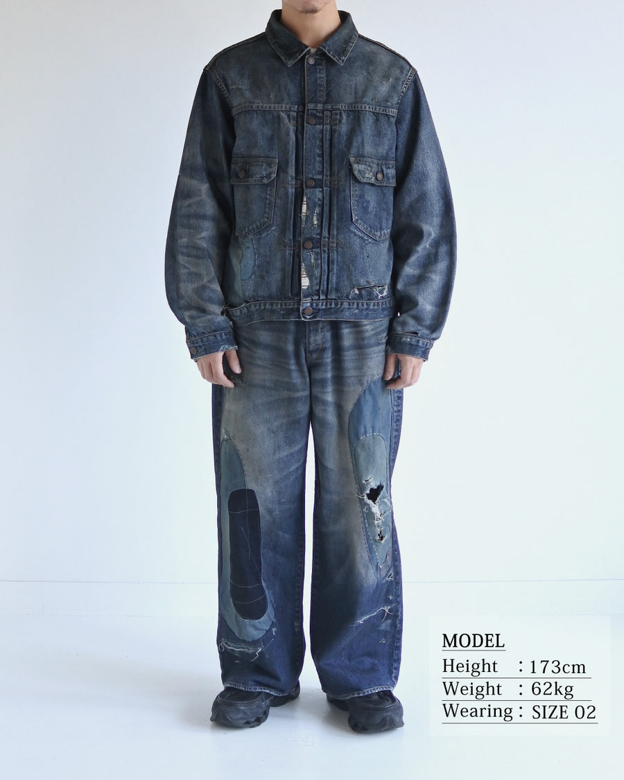 ANACHRONORM リメイク ダブルポケット デニムジャケット インディゴ | 507XX 2ndタイプ 11.5ozデニム ハードダメージ パッチワーク 日本製