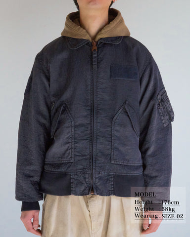 ANACHRONORM シェイド ナイロン フライトジャケット ダークネイビー | ナイロンツイル 中綿キルティング CWU-45/P ベース 特殊染色 一点一点