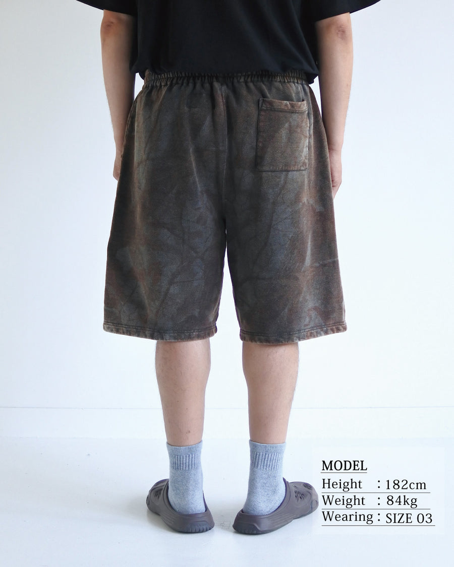 ANACHRONORM 硫化染め リアルツリー スウェットショーツ サルファーブラック | 硫化染め サステナブルブリーチ カモフラージュ柄 コットン100%