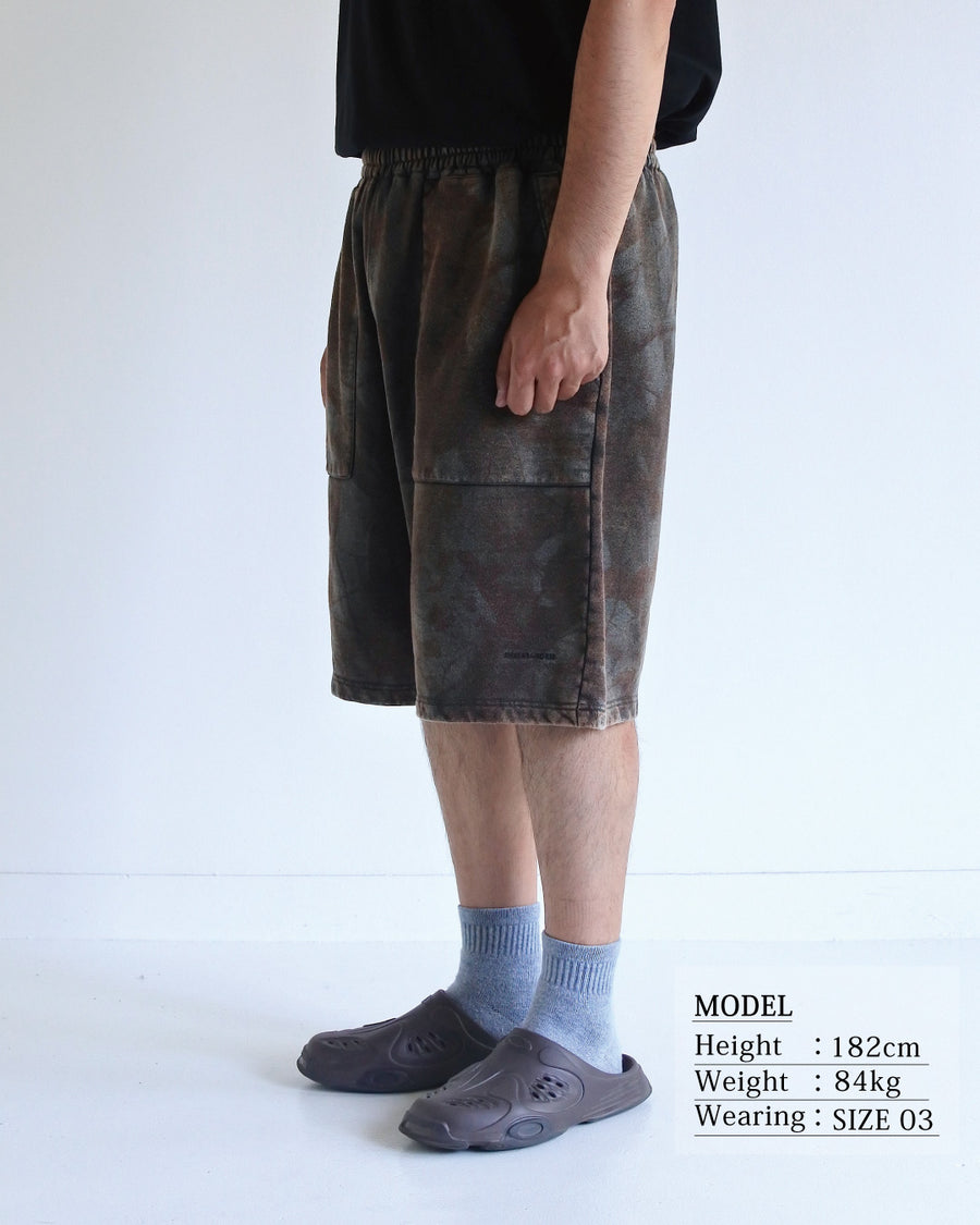 ANACHRONORM 硫化染め リアルツリー スウェットショーツ サルファーブラック | 硫化染め サステナブルブリーチ カモフラージュ柄 コットン100%