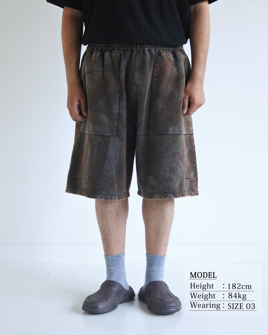 ANACHRONORM 硫化染め リアルツリー スウェットショーツ サルファーブラック | 硫化染め サステナブルブリーチ カモフラージュ柄 コットン100%