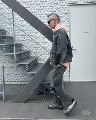 AN342-R REGULAR TAPERED REMAKED 5P BLACK DENIM PANTS BLACK (REMAKE)