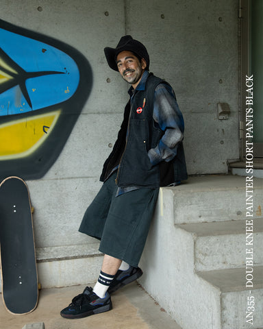 AN355 DOUBLE KNEE PAINTER SHORT PANTS BLACK