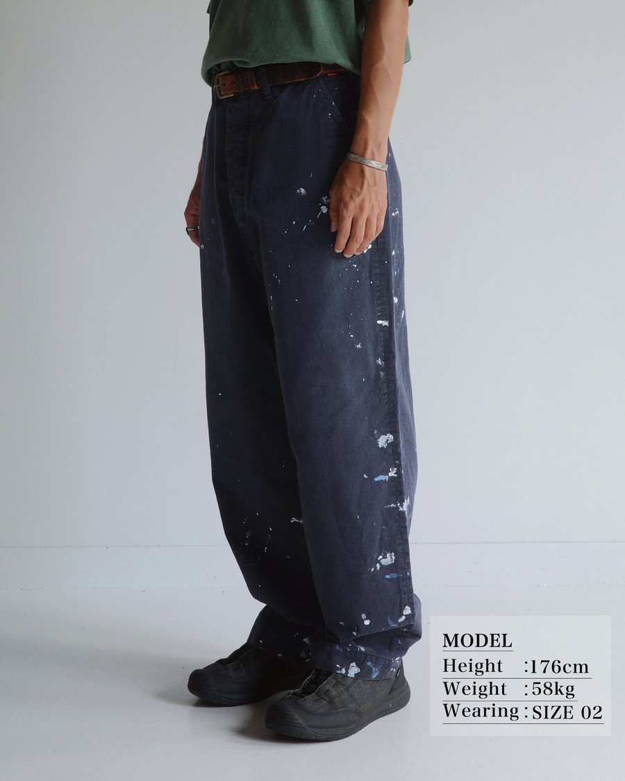 ANACHRONORM × SOULGOODS ペイント チノ トラウザーズ ネイビー | 硫化染めチノ 8.5oz ハンドペイント タイガーヘッドパッチ ワイドシルエット 職人手作業 一点一点 日本製