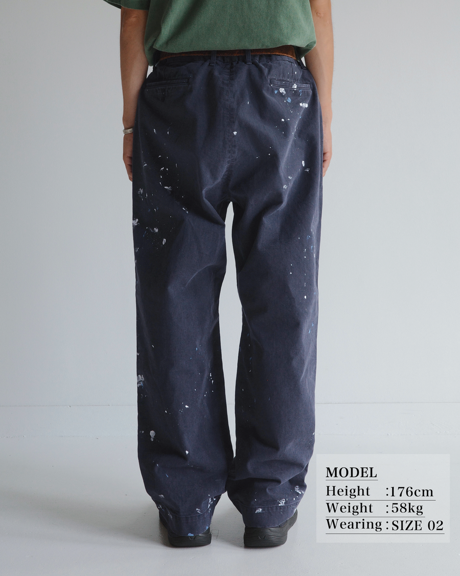 ANACHRONORM × SOULGOODS ペイント チノ トラウザーズ ネイビー | 硫化染めチノ 8.5oz ハンドペイント タイガーヘッドパッチ ワイドシルエット 職人手作業 一点一点 日本製