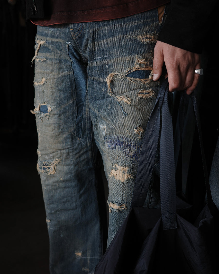 CONTEXT-002-RE DRAPED STRAIGHT 5P DENIM PANTS – TIME RECONSTRUCTED INDIGO(REMAKE) UP