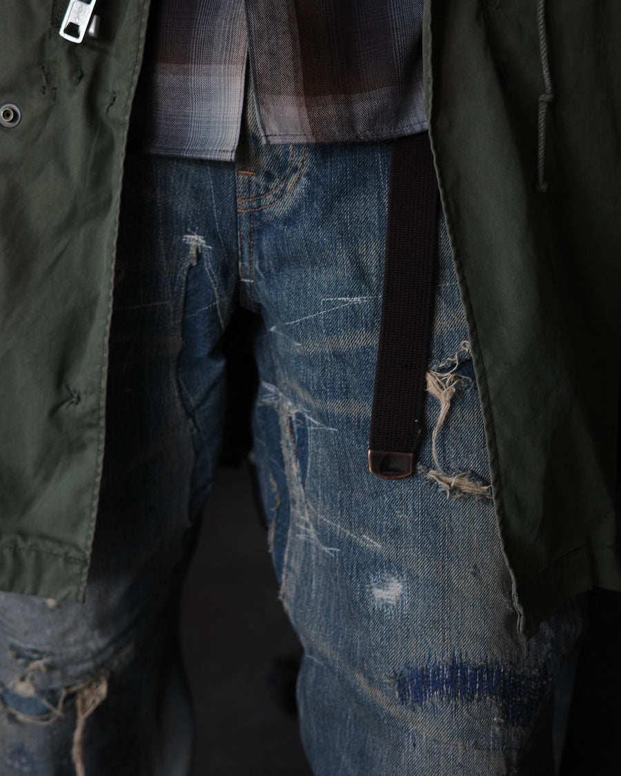 CONTEXT-002-RE DRAPED STRAIGHT 5P DENIM PANTS – TIME RECONSTRUCTED INDIGO(REMAKE) Front UP