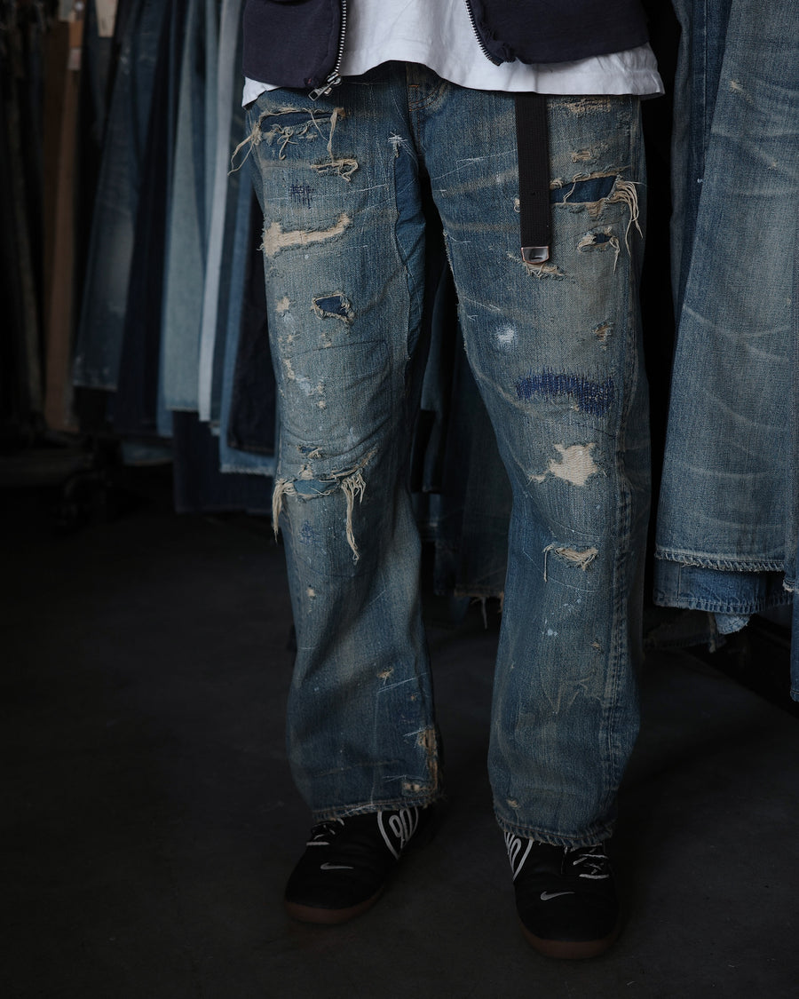 CONTEXT-002-RE DRAPED STRAIGHT 5P DENIM PANTS – TIME RECONSTRUCTED INDIGO(REMAKE)