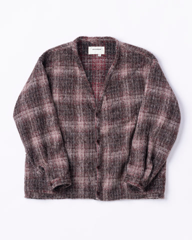 AN200 MOHAIR LIKE CARDIGAN BROWN CHECK