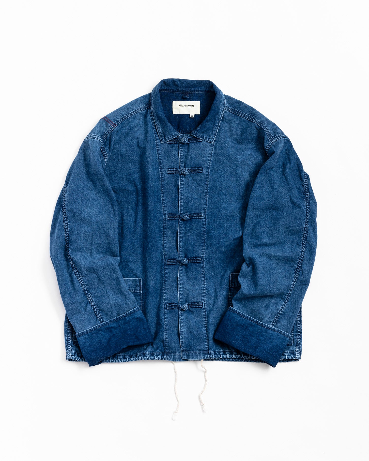 AN219-IND-B ROLL UP SLEEVES CHINA COVERALL SHIRTS INDIGO（BLEACH WASH）