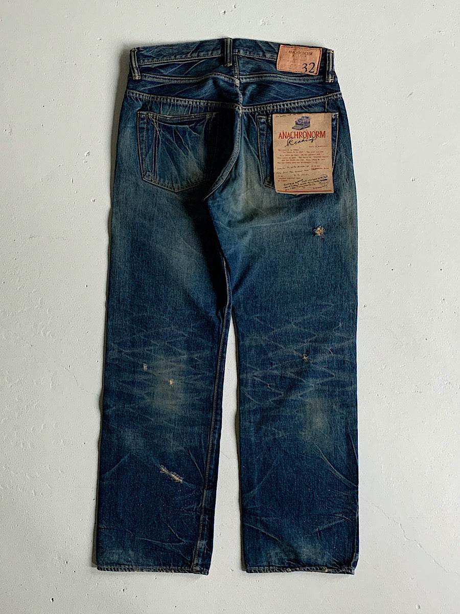 ANR-003 DAMAGED 5POCKET DENIM PANTS INDIGO (HARD WASHED) – ANACHRONORM